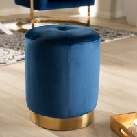 Baxton Studio TSF3307-Navy Blue/Gold-Otto Alonza Glam Navy Blue Velvet Fabric Upholstered Gold-Finished Ottoman